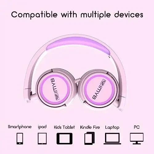 IMYB Kids Headphones, V1 Wired Stereo Foldable Tangle-Free 3.5mm Adjustable On-Ear Headphones for Kids for School/Toddlers/Childrens/Teens/Boys/Girls/Ipad/Tablet/Kindle/Phones/Travel/Plane (Pink) - 5