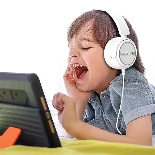 IMYB Kids Headphones, V1 simli stereo buklanadigan chalkashmas 3,5 mm sozlanishi mumkin bo'lgan bolalar uchun quloqchinlar maktab/yosh bolalar/bolalar/o'smirlar/o'g'il bolalar/qizlar/Ipad/planshet/Kindle/telefonlar/sayohat/samolyot uchun (oq) - 2