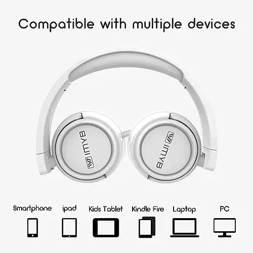 IMYB Kids Headphones, V1 Wired Stereo Foldable Tangle-Free 3.5mm Adjustable On-Ear Headphones for Kids for School/Toddlers/Childrens/Teens/Boys/Girls/Ipad/Tablet/Kindle/Phones/Travel/Plane (White) - 5