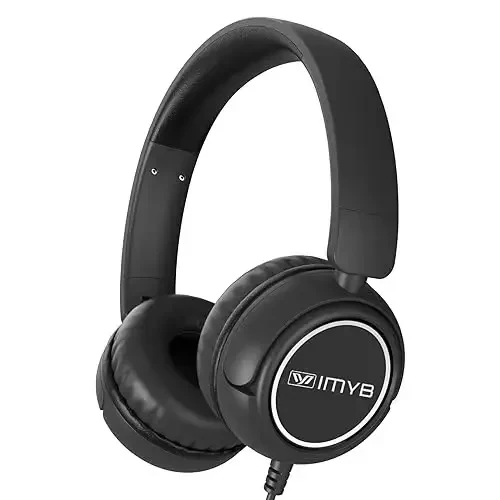 IMYB Kids Headphones Wired, Stereo Foldable Tangle-Free 3.5mm Jack Adjustable On-Ear Headphones for Kids/Toddlers/Children/Teens/Boys/Girls/School/Ipad/Tablet/Kindle/Phones/Travel/Plane (Black) - IMYB