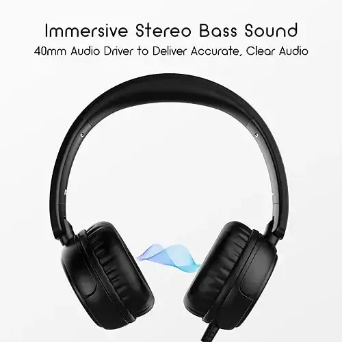 IMYB Kids Headphones Wired, Stereo Foldable Tangle-Free 3.5mm Jack Adjustable On-Ear Headphones for Kids/Toddlers/Children/Teens/Boys/Girls/School/Ipad/Tablet/Kindle/Phones/Travel/Plane (Black) - 3