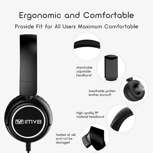 IMYB Kids Headphones Wired, Stereo Foldable Tangle-Free 3.5mm Jack Adjustable On-Ear Headphones for Kids/Toddlers/Children/Teens/Boys/Girls/School/Ipad/Tablet/Kindle/Phones/Travel/Plane (Black) - 6
