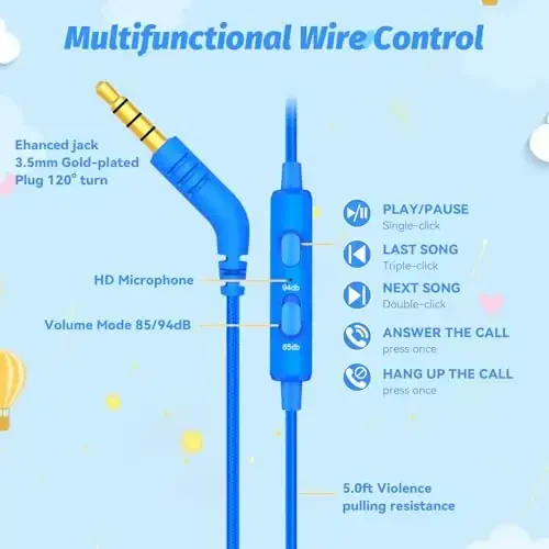 IMYB Kids Headphones with Cord for School, 85/94dB Volume Limit Headphones for Kids, Portable Wired Headphone with Shareport, Stereo Sound Foldable Headset for School/Tablet/iPad/Kindle (Blue) - 6