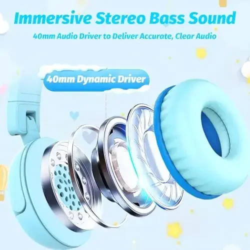 IMYB Kids Headphones with Cord for School, 85/94dB Volume Limit Headphones for Kids, Portable Wired Headphone with Shareport, Stereo Sound Foldable Headset for School/Tablet/iPad/Kindle (Cyan) - 3