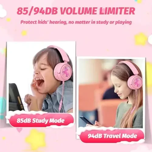 IMYB Kids Headphones with Cord for School, 85/94dB Volume Limit Headphones for Kids, Portable Wired Headphone with Shareport, Stereo Sound Foldable Headset for School/Tablet/iPad/Kindle (Pink) - 2
