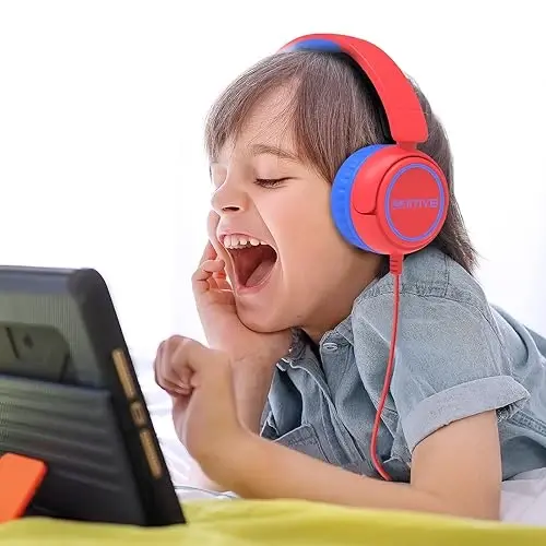 IMYB Kids simli naushniklar simli, Stereo buklanadigan chalkashmas 3,5 mm Jek sozlanishi quloqchin bolalar/yosh bolalar/bolalar/o‘smirlar/o‘g‘il bolalar/qizlar/maktab/Ipad/planshet/Kindle/telefonlar/sayohat/samolyot (qizil) uchun - IMYB (1)