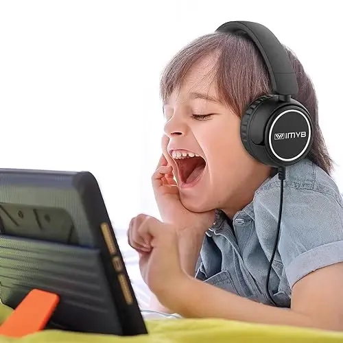 IMYB Kids simli naushniklar simli, stereo buklanadigan chalkashmas 3,5 mm uyali bolalar/gödekler/bolalar/o'smirlar/o'g'il bolalar/qizlar/maktab/Ipad/planshet/Kindle/telefonlar/sayohat/samolyot uchun quloqchinlar (qora) - IMYB (1)