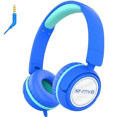 IMYB V1 Kids Headphones, Wired Stereo Foldable Tangle-Free 3.5mm Adjustable On-Ear Headphones for Kids for School/Toddlers/Childrens/Teens/Boys/Girls/Ipad/Tablet/Kindle/Phones/Travel/Plane (Blue-RV) - 1