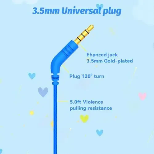 IMYB V1 Kids Headphones, Wired Stereo Foldable Tangle-Free 3.5mm Adjustable On-Ear Headphones for Kids for School/Toddlers/Childrens/Teens/Boys/Girls/Ipad/Tablet/Kindle/Phones/Travel/Plane (Blue-RV) - 6