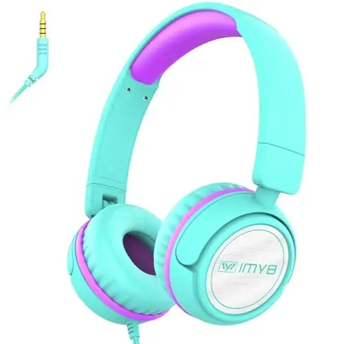 IMYB V1 Kids Headphones, Wired Stereo Foldable Tangle-Free 3.5mm Adjustable On-Ear Headphones for Kids for School/Toddlers/Childrens/Teens/Boys/Girls/Ipad/Tablet/Kindle/Phones/Travel/Plane (Green-RV) 
