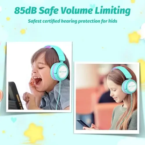 IMYB V1 Kids Headphones, Wired Stereo Foldable Tangle-Free 3.5mm Adjustable On-Ear Headphones for Kids for School/Toddlers/Childrens/Teens/Boys/Girls/Ipad/Tablet/Kindle/Phones/Travel/Plane (Green-RV) - 2
