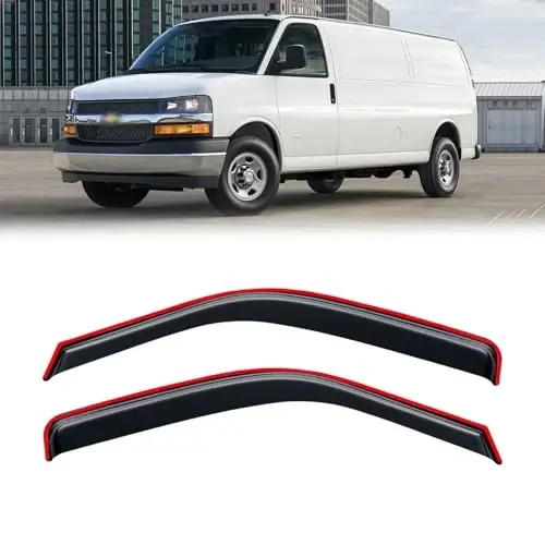 In-Channel Rain Guards for 1996-2026 Chevy Express Van/GMC Savana 1500 2500 3500, Window Visor Shields Vent Deflector Shade Wind Dark Smoke for 09-26 Express/Savana 4500, Tape-On, 2PCS 