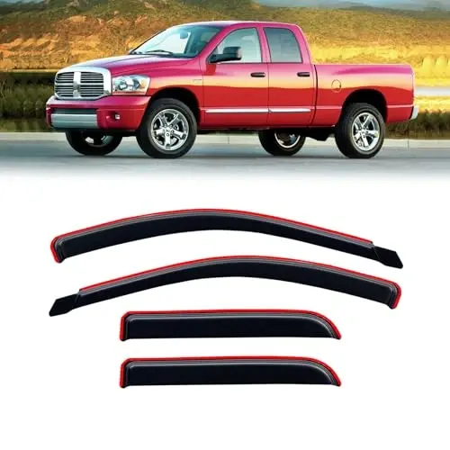 in-Channel Rain Guards for 2002-2008 Dodge Ram 1500 Quad Cab/Extended Cab; 2003-2009 Dodge Ram 2500/3500, Window Visor Shields Vent Deflector Shade Wind Dark Smoke, Tape-On Inside-Mount, 4PCS 