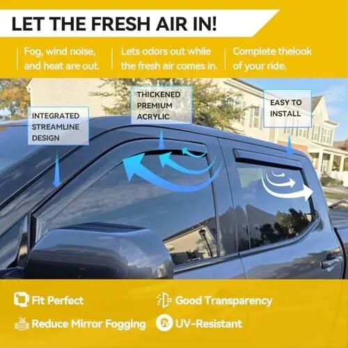 in-Channel Rain Guards for 2007-2021 Toyota Tundra Crewmax, Window Visor Shields Vent Deflector Shade Wind Dark Smoke 2008 2009 2010 2011 2012 2013 2014 2015 2016 2017, Tape-On Outside-Mount, 4PCS - 2