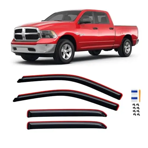 in-Channel Rain Guards for 2009-2018 Dodge Ram 1500 Crew Cab, 2010-2025 Ram 2500 3500 Crew & Mega Cab, 2019-2024 Ram 1500 Classic Crew Cab, Window Visor Shields Vent Deflector Shade Wind Dark Smoke - 1