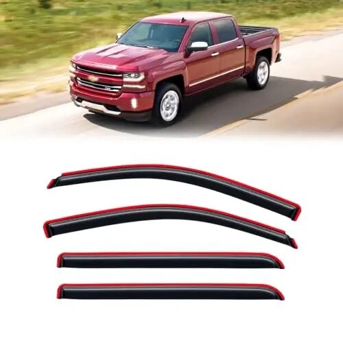 in-Channel Rain Guards for 2014-2018 Chevy Silverado/GMC Sierra 1500 Crew Cab ONLY, Window Visor Shields Vent Deflector Shade Wind Dark Smoke for 15-19 Silverado/Sierra 2500HD 3500HD, Tape on, 4PCS - CMVT Auto