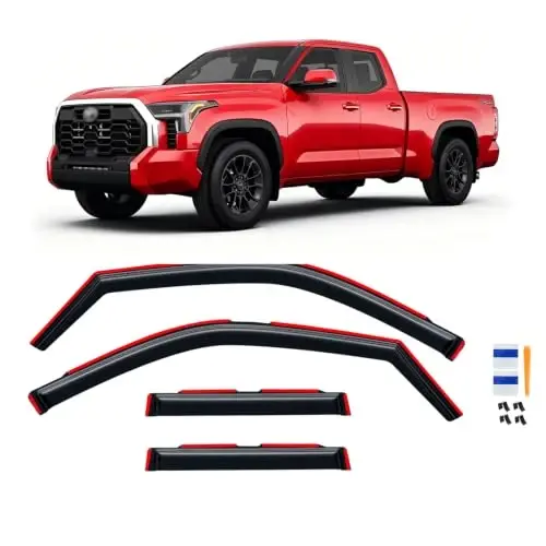 in-Channel Rain Guards for 2022-2026 Toyota Tundra Double/Extended Cab, Window Visor Shields Vent Deflector Shade Wind Dark Smoke 2023 2024 22 23 24 25, Tape-On Inside-Mount, 4PCS - 1