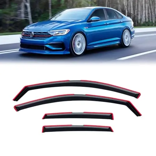 In-Channel Rain Guards for Volkswagen (VW) Jetta 2019-2026, Window Visor Shields Vent Deflector Shade Wind Dark Smoke 2020 2021 2022 2023 2024 2025 19 20 21 22 23 24 25 26, Tape-On Inside-Mount, 4PCS - CMVT AUTO