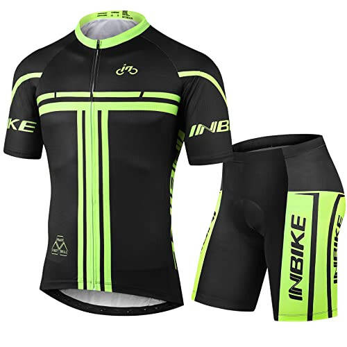 INBIKE Cycling Jersey Mens Set Breathable Biking Outfit Quick-Dry Short Sleeve Bicycle Shirts with 3D Padded Shorts Large Black - 1