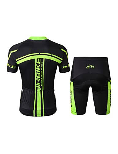 INBIKE Cycling Jersey Mens Set Breathable Biking Outfit Quick-Dry Short Sleeve Bicycle Shirts with 3D Padded Shorts Large Black - 2