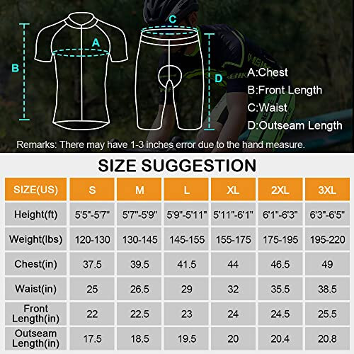 INBIKE Cycling Jersey Mens Set Breathable Biking Outfit Quick-Dry Short Sleeve Bicycle Shirts with 3D Padded Shorts Large Black - 6