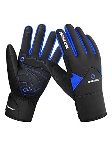 INBIKE Men's Winter Cold Weather Thermal Windproof Gel Bike Gloves Blue XX-Large - 1