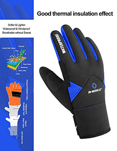 INBIKE Men's Winter Cold Weather Thermal Windproof Gel Bike Gloves Blue XX-Large - 2