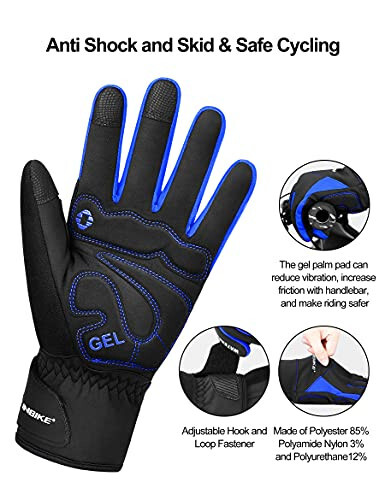 INBIKE Men's Winter Cold Weather Thermal Windproof Gel Bike Gloves Blue XX-Large - 3