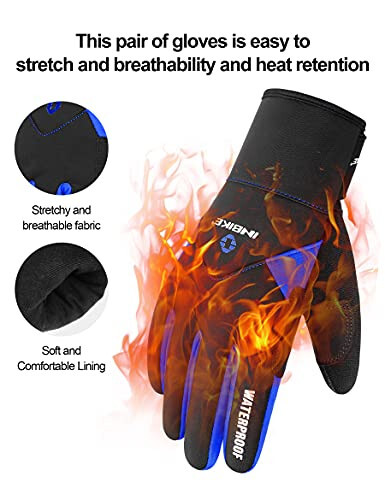 INBIKE Men's Winter Cold Weather Thermal Windproof Gel Bike Gloves Blue XX-Large - 4