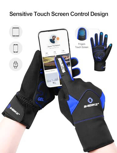 INBIKE Men's Winter Cold Weather Thermal Windproof Gel Bike Gloves Blue XX-Large - 5