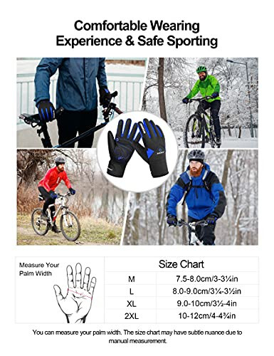 INBIKE Men's Winter Cold Weather Thermal Windproof Gel Bike Gloves Blue XX-Large - 6