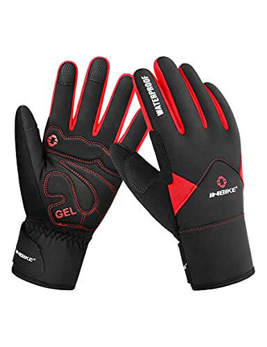 INBIKE Men's Winter Cold Weather Thermal Windproof Gel Bike Gloves Red Large - 1