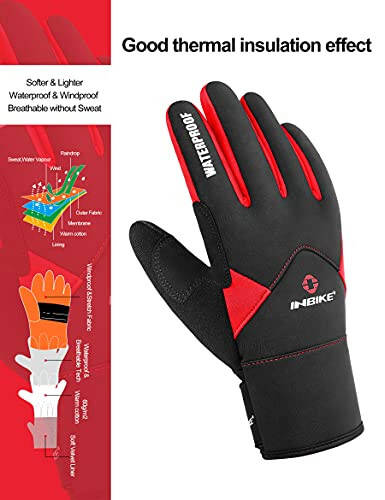 INBIKE Men's Winter Cold Weather Thermal Windproof Gel Bike Gloves Red Large - 2