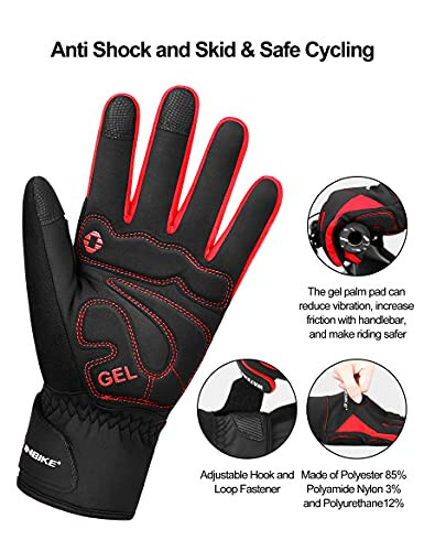 INBIKE Men's Winter Cold Weather Thermal Windproof Gel Bike Gloves Red Large - 3