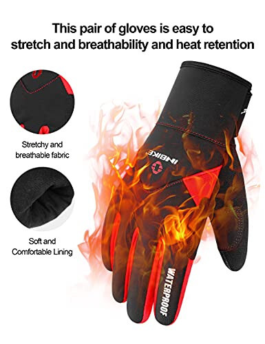 INBIKE Men's Winter Cold Weather Thermal Windproof Gel Bike Gloves Red Large - 4