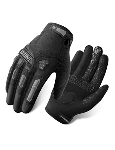 INBIKE MTB Mountain Bike Gloves Touchscreen with Thicken EVA Padded & TPR Knuckle Protection for BMX MX ATV Motorcycle (Medium, Grey) - 1