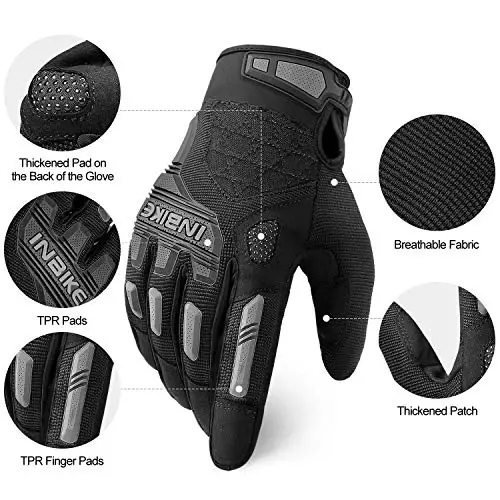 INBIKE MTB Mountain Bike Gloves Touchscreen with Thicken EVA Padded & TPR Knuckle Protection for BMX MX ATV Motorcycle (Medium, Grey) - 5