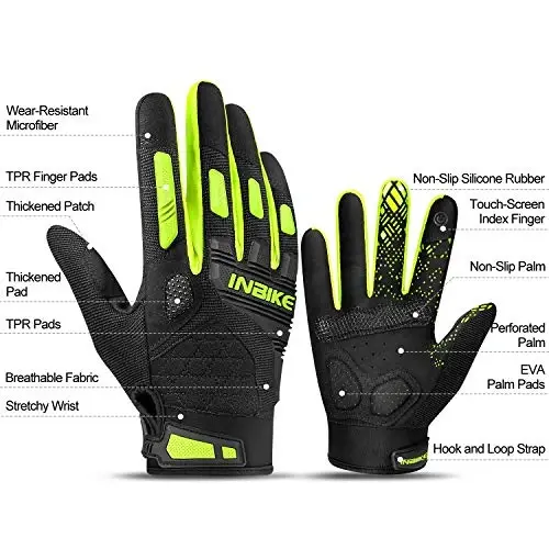 INBIKE MTB Mountain Bike Gloves Touchscreen with Thicken EVA Padded & TPR Knuckle Protection for BMX MX ATV Motorcycle - INBIKE (1)