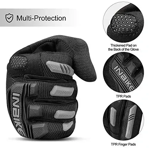 INBIKE MTB Mountain Bike Gloves Touchscreen with Thicken EVA Padded & TPR Knuckle Protection for BMX MX ATV Motorcycle (Medium, Grey) - 4