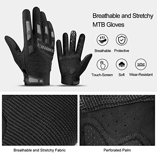 INBIKE MTB Mountain Bike Gloves Touchscreen with Thicken EVA Padded & TPR Knuckle Protection for BMX MX ATV Motorcycle (Medium, Grey) - 3