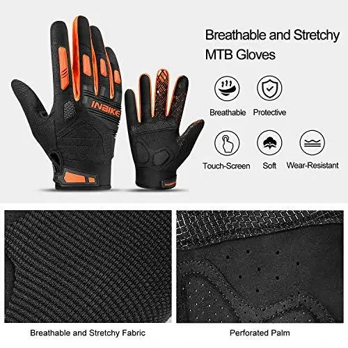 INBIKE MTB togʻ velosiped qoʻlqoplari sensorli ekranli, qalin EVA yostiqli va BMX MX ATV mototsikli uchun TPR boʻgʻin himoyasi bilan - 3