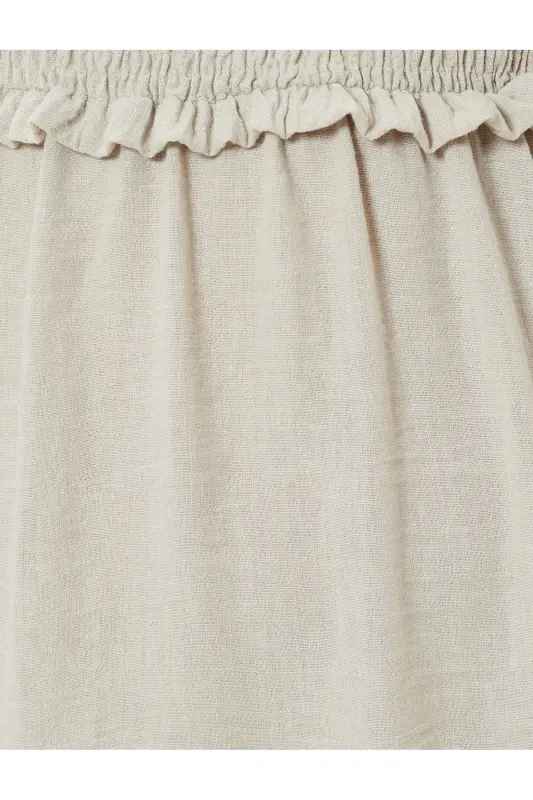 Midi-Rüschenkleid mit dünnen Trägern und Perlendetail - Taupe - 6