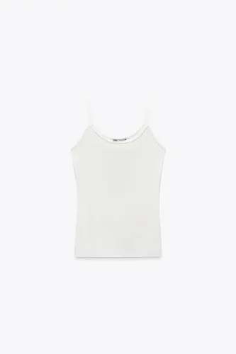 İNCE ASKILI POLİAMİD T-SHIRT-Ekru - 6