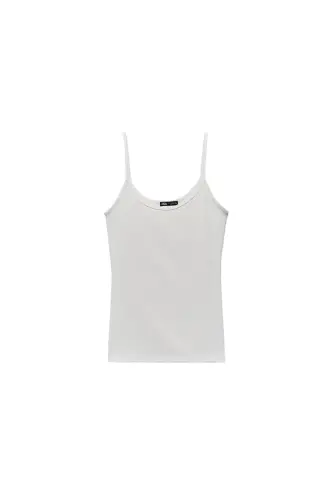 İNCE ASKILI POLİAMİD T-SHIRT-Ekru - 10
