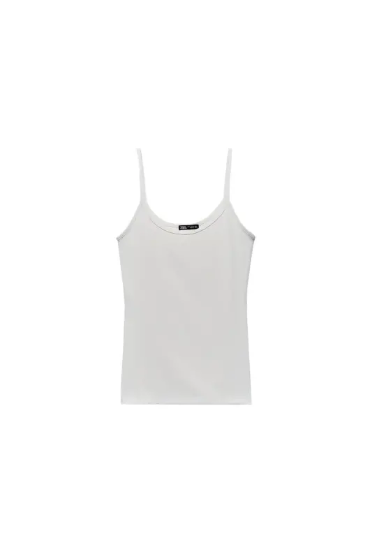 İNCE ASKILI POLİAMİD T-SHIRT-Ekru - 10