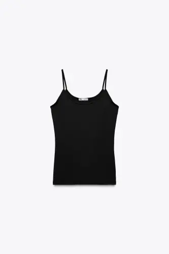 İNCE ASKILI POLİAMİD T-SHIRT-Siyah - 5