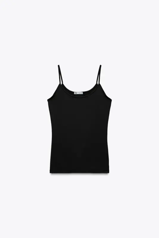 İNCE ASKILI POLİAMİD T-SHIRT-Siyah - 5