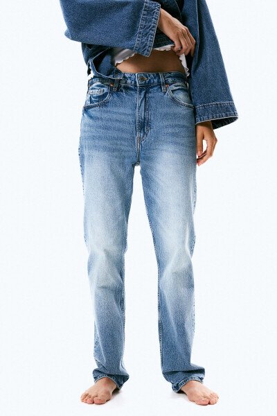 Slim Straight High Jeans-Açık kot mavisi - H&M (1)