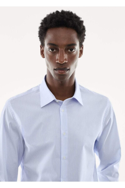 Slim fit streç pamuklu gömlek - Gök Mavisi - 5