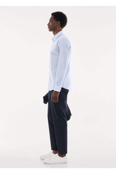 Slim fit streç pamuklu gömlek - Gök Mavisi - 6